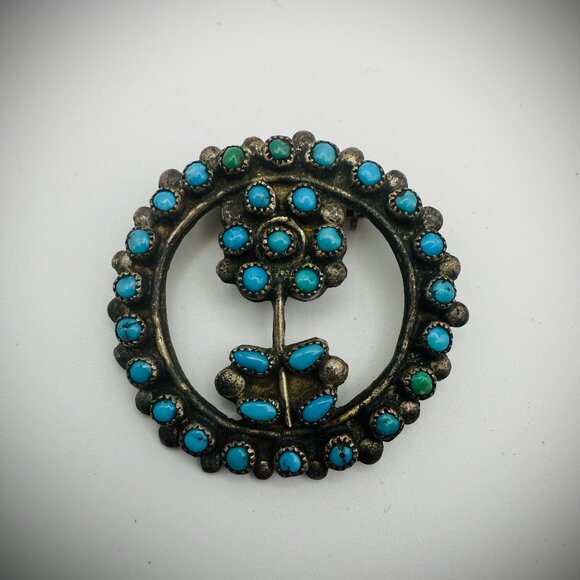 Jewelry - Vintage Sterling Silver Turquoise Cluster Brooch